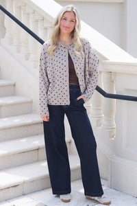The Social Scene Polka Dot Cardigan - Lt Mocha