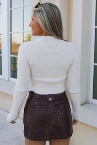 Cozy Crush Mock Neck Cropped Sweater - Cream