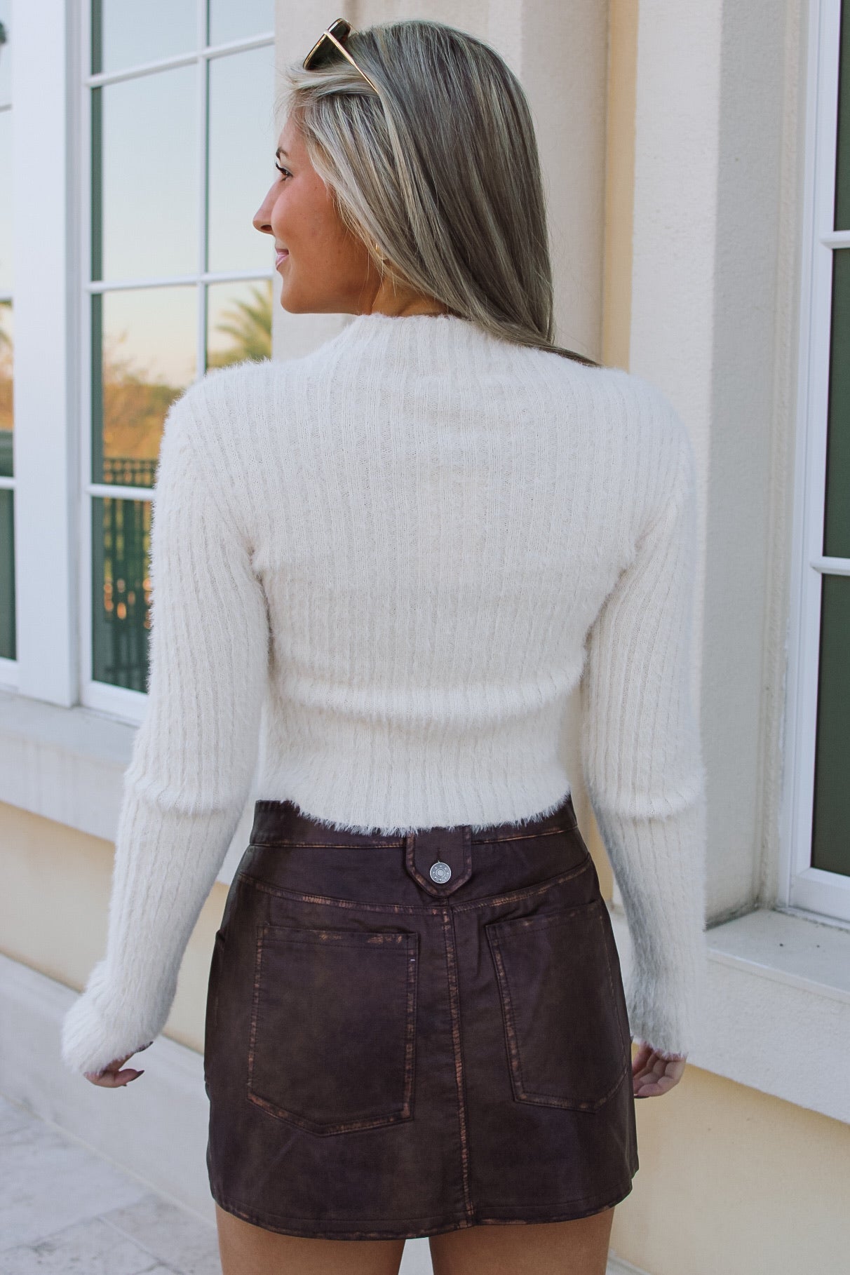 Cozy Crush Mock Neck Cropped Sweater - Cream