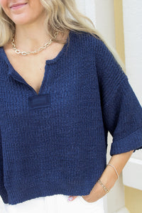 Cozy Dreams Cropped Sweater - Navy