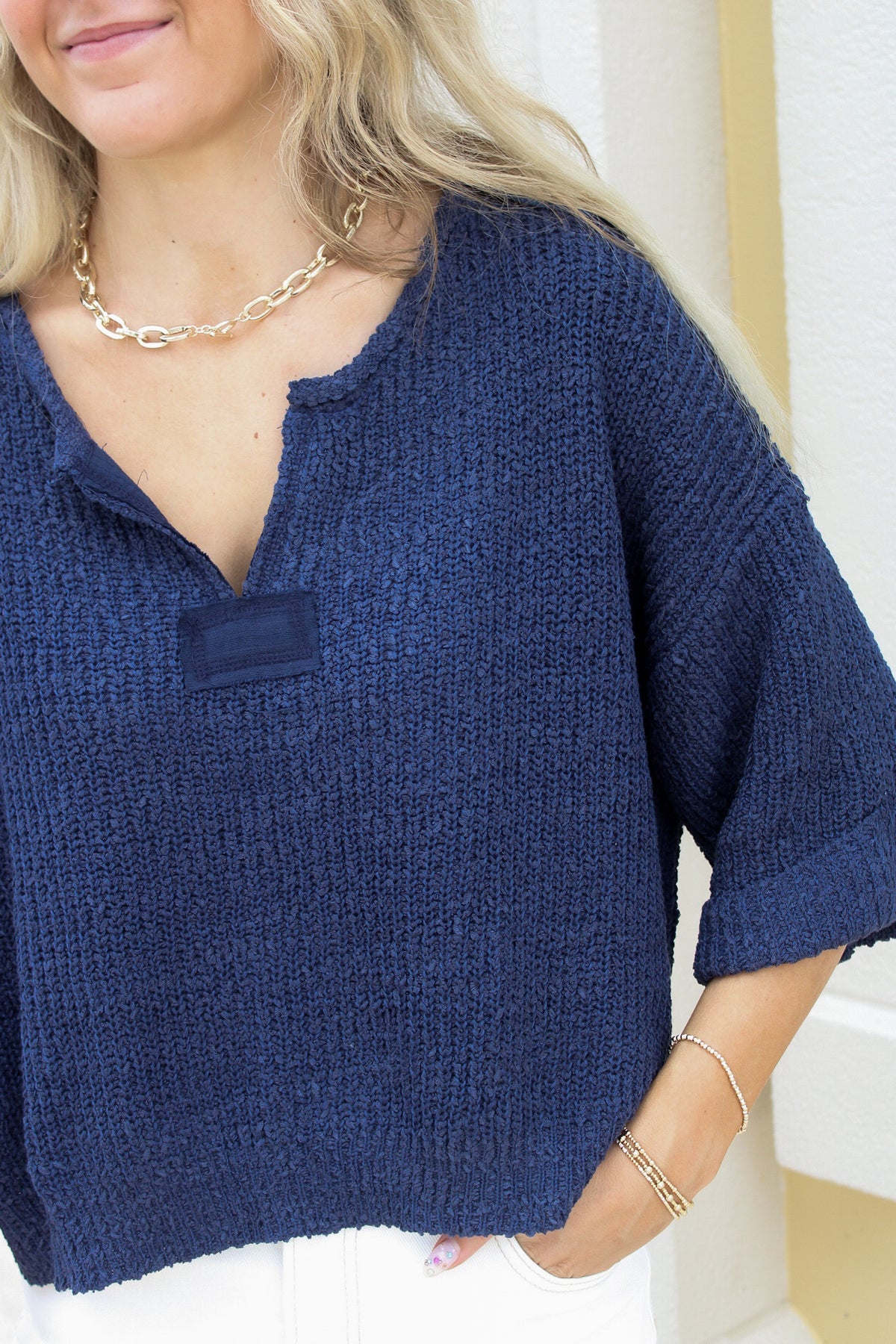 Cozy Dreams Cropped Sweater - Navy