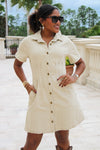 Everyday Stroll Button Down Mini Dress - Taupe