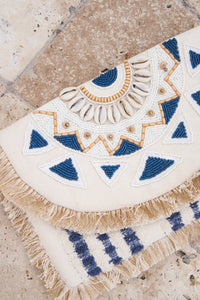 Beachside Treasure Beaded Clutch - Tan/Navy