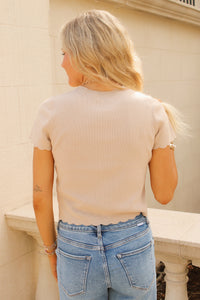 Delicate Edge Scalloped Button Down Cardigan - Khaki