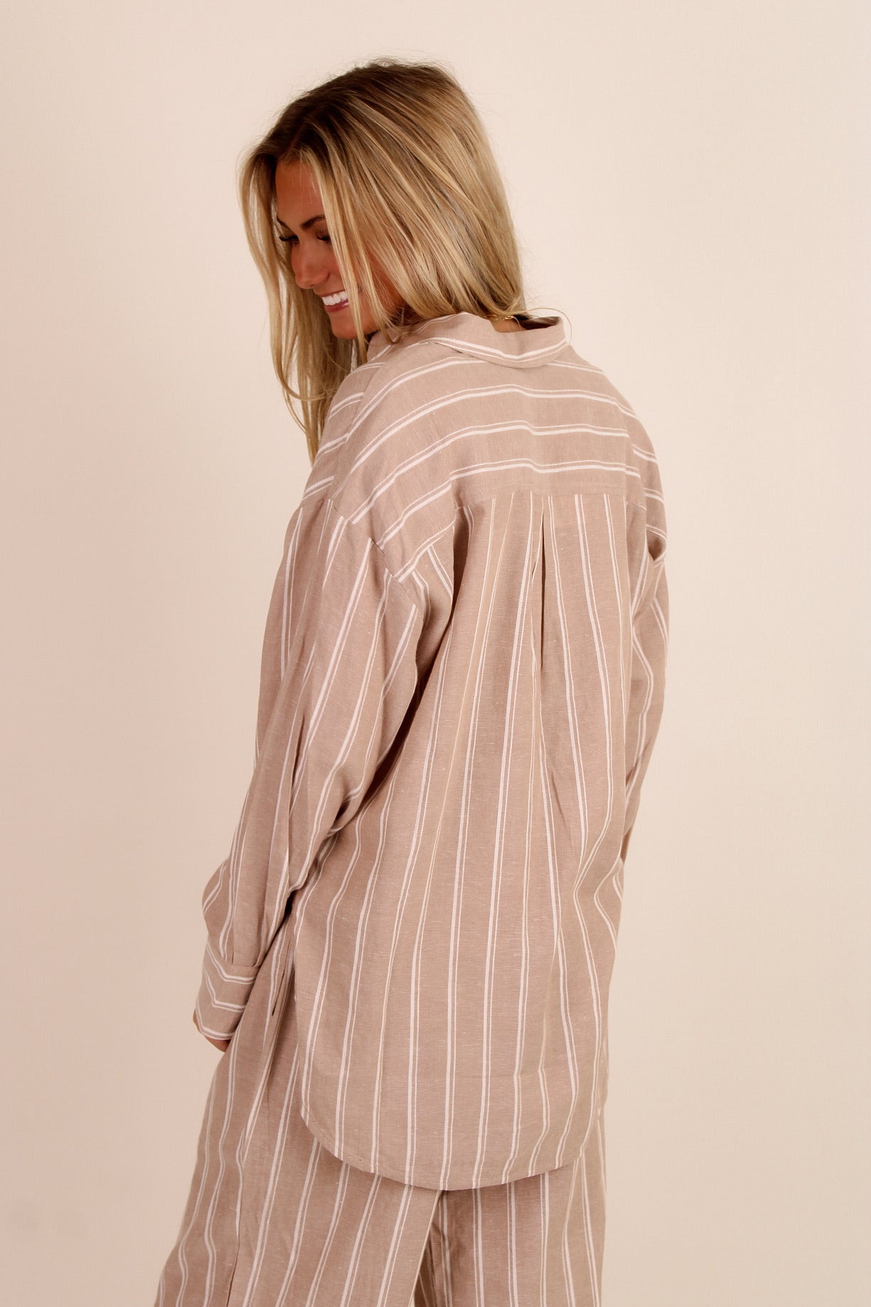 Understated Edge Striped Button Down Shirt - Almond