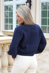 Enchanted Bow Cable Knit Sweater - Navy