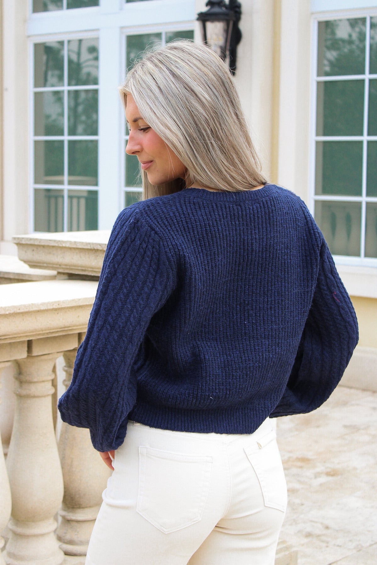 Enchanted Bow Cable Knit Sweater - Navy