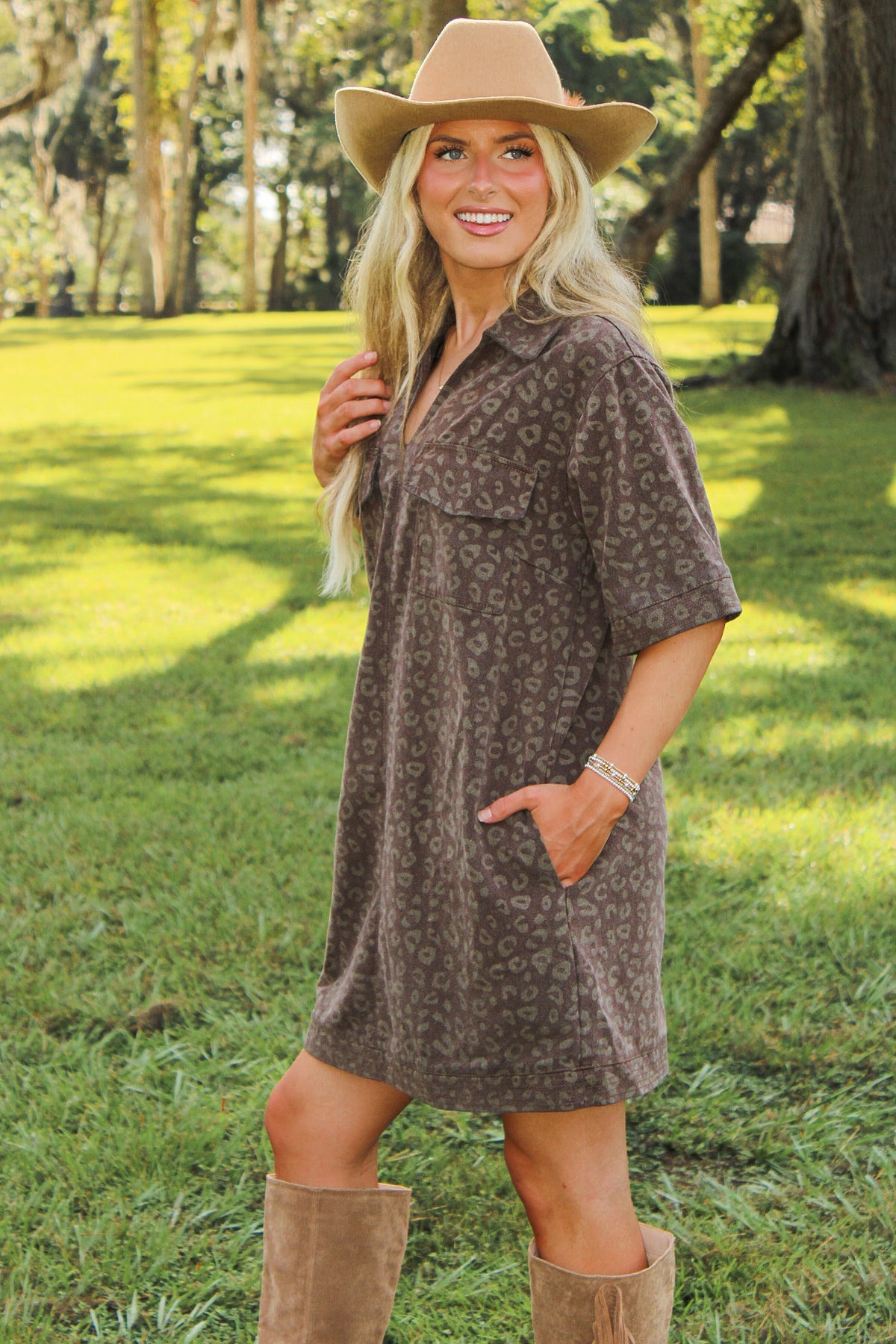 Urban Prowl Printed Mini Dress - Brown