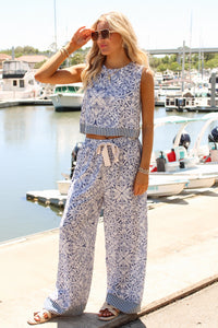 Harbor Tile Wide Leg Pants - Blue