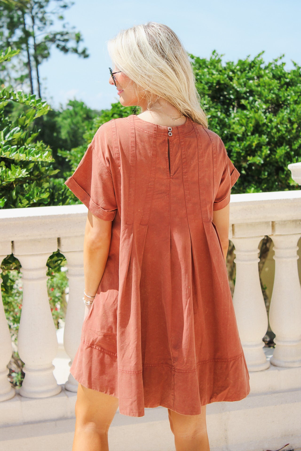 Always Grateful Pleated Mini Dress - Clay