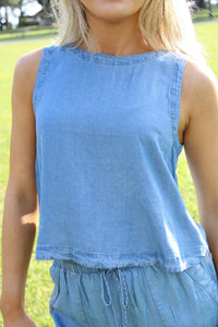 Breezy Bay Back Button Top - Chambray