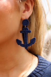 Anchors Away Raffia Earrings - Navy