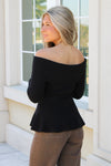 Flirty Flare Off Shoulder Peplum Top - Black