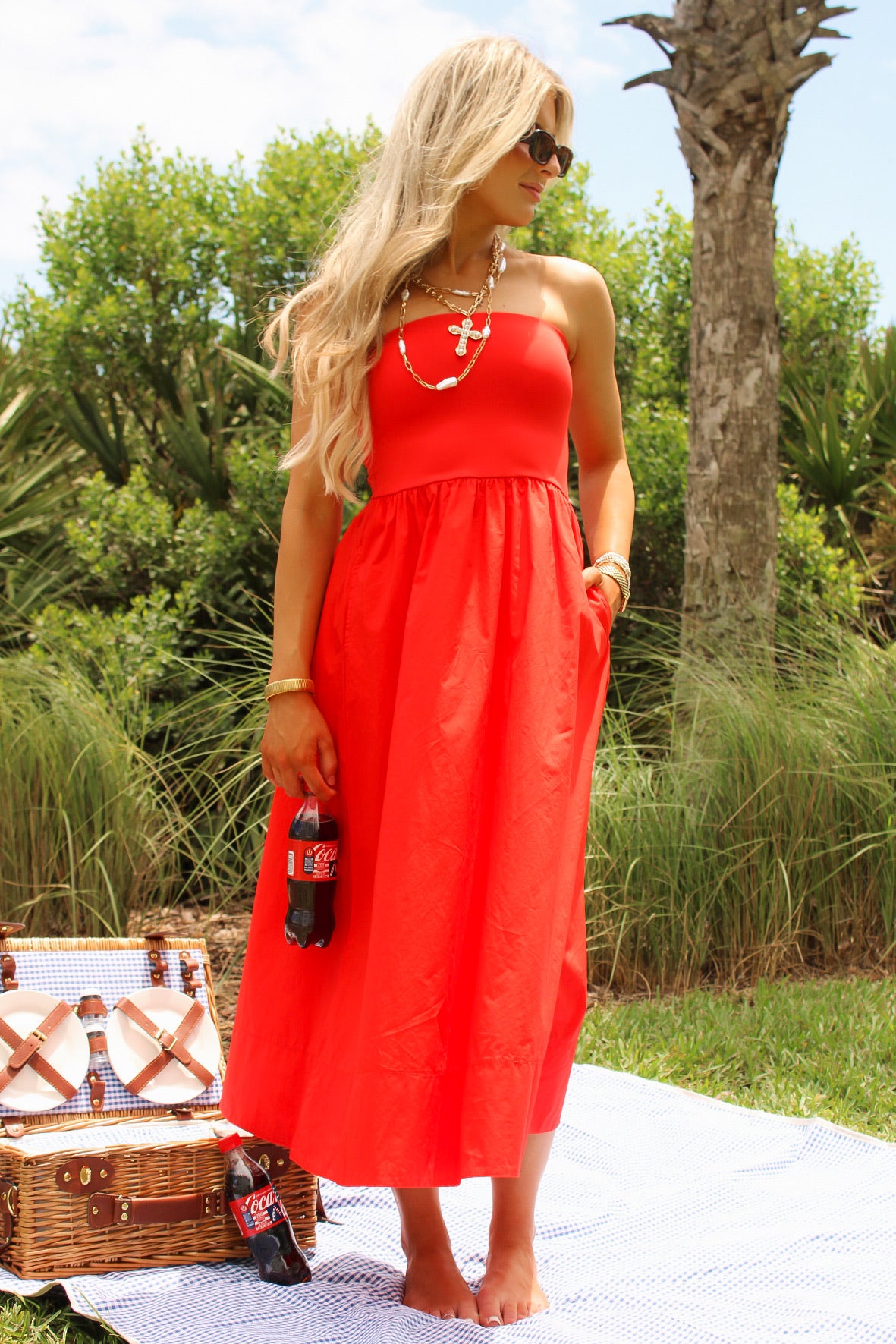 Z Supply: Sunsought Strapless Midi Dress - Lychee