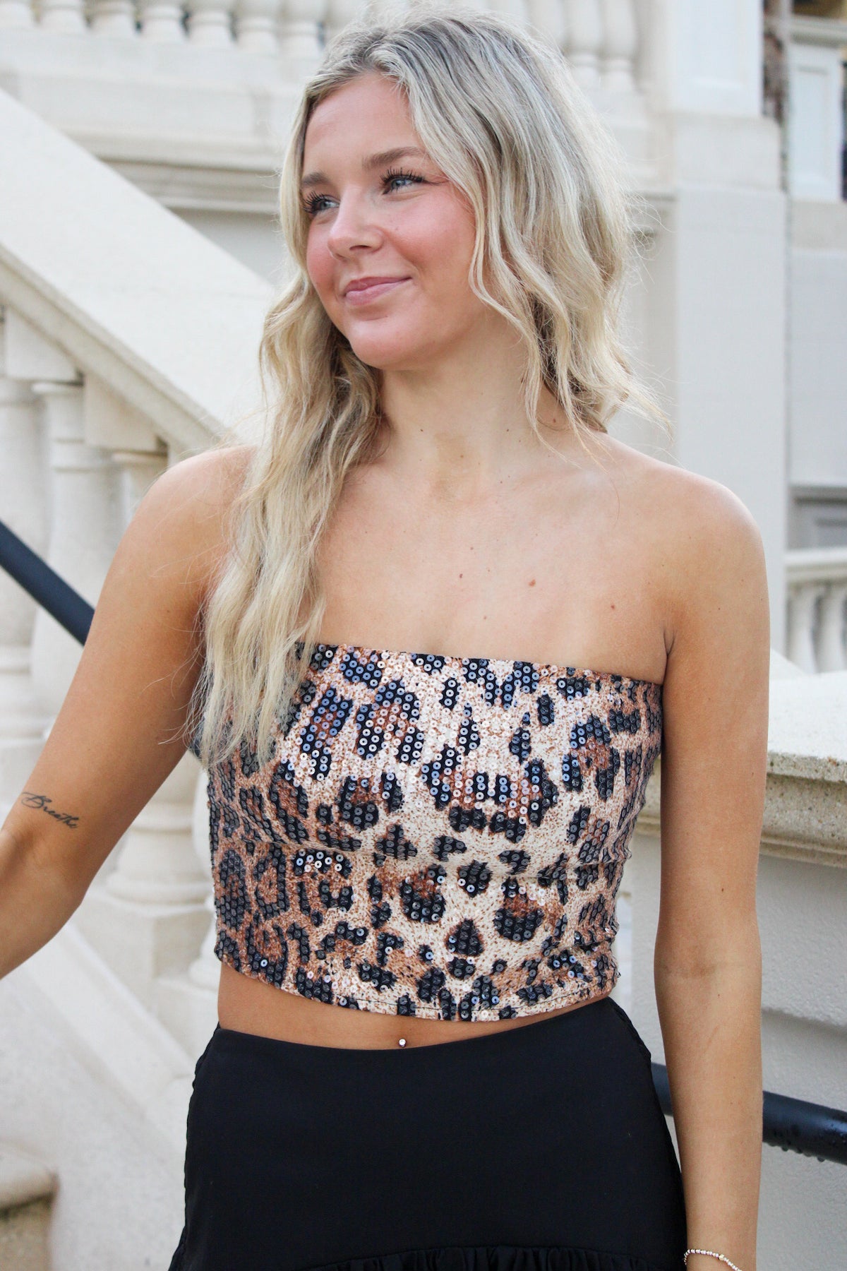 Born To Be Wild Sequin Tube Top - Leopard