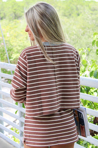 Time For Fun Striped Crop Top - Mocha