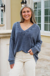 Dreamy Layers V-Neck Oversized Sweater - Navy