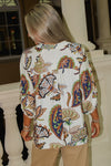 Abstract Allure Split Neck Top - Cream Multi