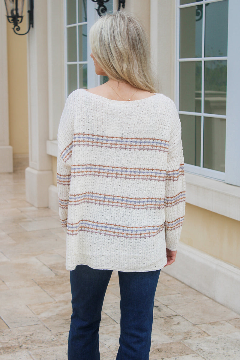 All For Cozy Boatneck Striped Sweater - Multi