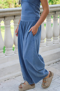 Feeling Free Mineral Washed Wide Leg Pants - Denim