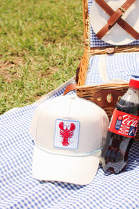 Lobster Embroidered Rope Trucker Hat - White