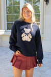Snuggle Up Teddy Crew Neck Knit  Sweater - Navy