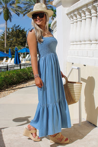 Vacay Days Smocked Midi Dress - Chambray