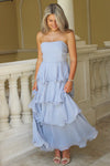 Elegant Times Strapless Tiered Maxi Dress - Lt. Blue