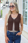 Friendly Gatherings Crochet Knit Vest - Brown