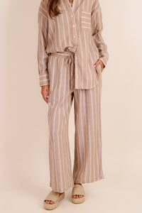 Understated Edge Striped Pants - Almond