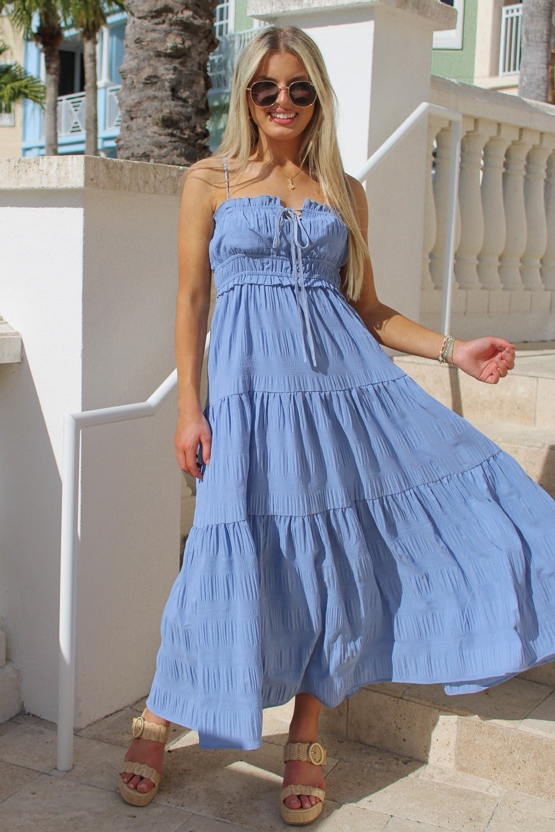 Sunday Brunch Tiered Maxi Dress - Denim