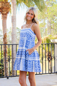 Portofino Breeze Mini Dress - Natural Blue