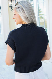 Feel The Vibe Mock Neck Cropped Sweater - Black