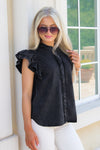 Cheer With Me Flutter Sleeve Top - Black
