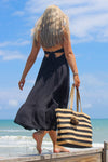 Summer Strolls Halter Neck Tie Midi Dress - Black