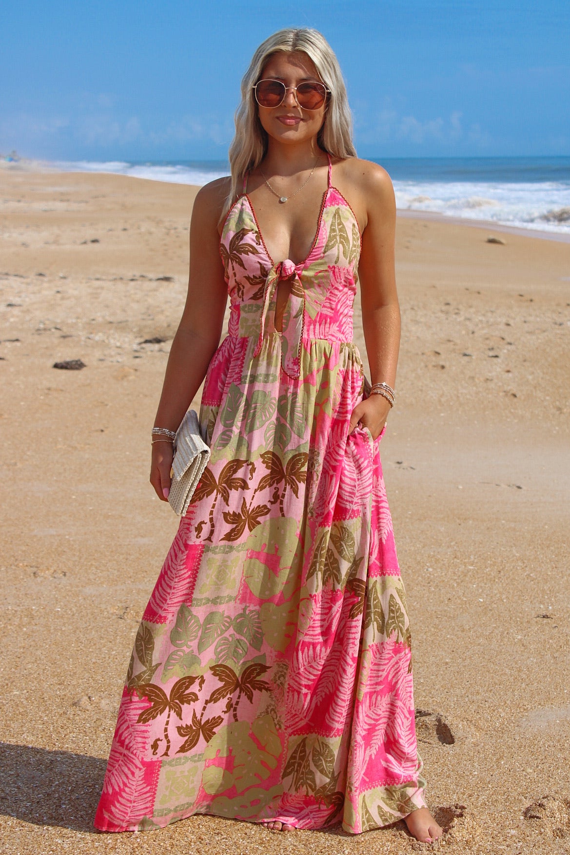 Paradise Ready Tropical Maxi Dress - Hibiscus Crush