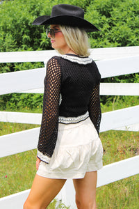 Boho Babe Crochet Tie Top - Black/Cream