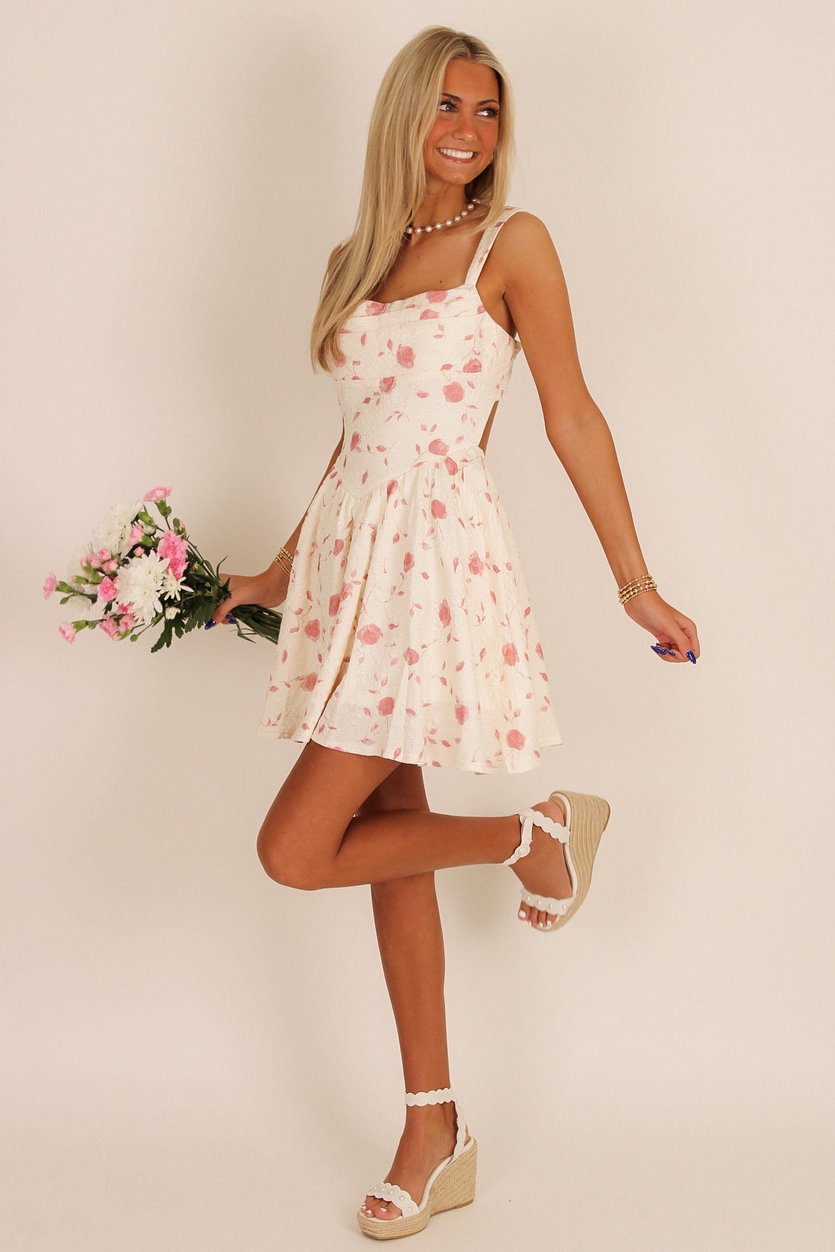 Give You My Love Floral Mini Dress - Ivory