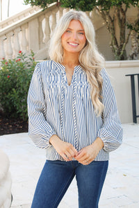 New Perspective Striped Pintuck Top - Teal