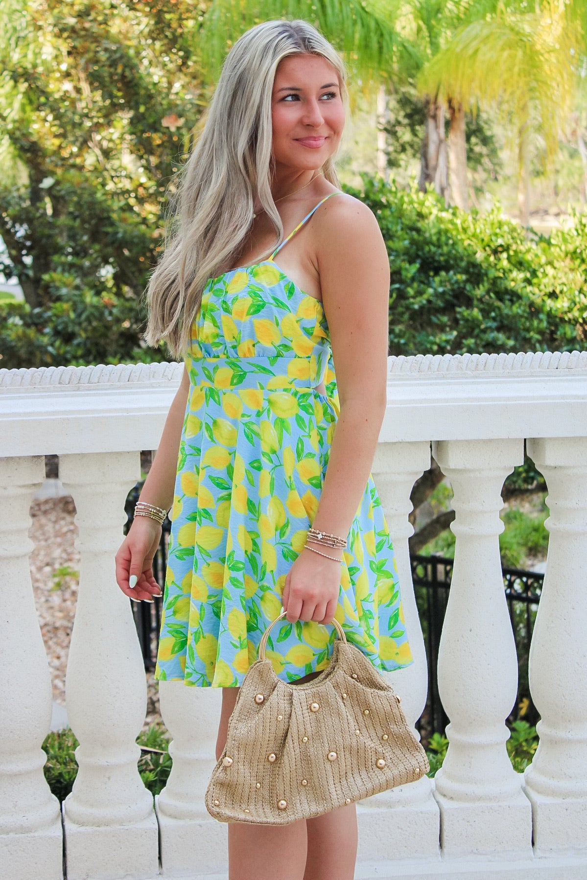 Have Some Fun Lemon Tie Back Mini Dress - Blue