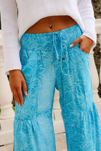 Coastal Current Wide Leg Pants - Turquoise