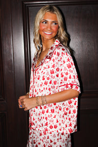 Festive Times Christmas Pajama Top - Red/White
