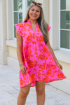 Summer Bliss Ruffle Sleeve Mini Dress - Pink/Orange