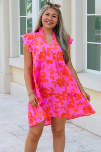 Summer Bliss Ruffle Sleeve Mini Dress - Pink/Orange