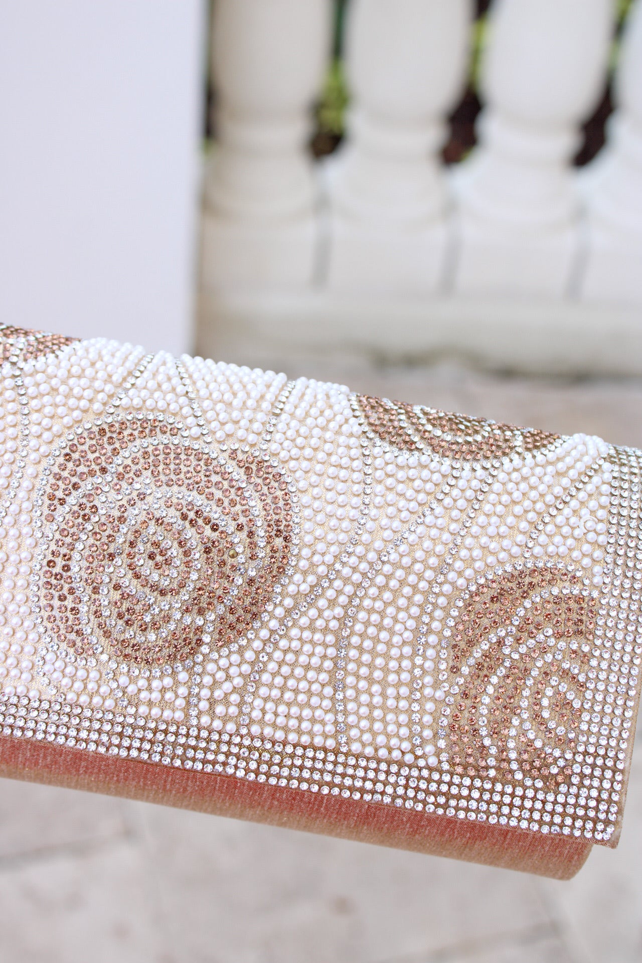 Petals At Dusk Rhinestone Clutch - Gold