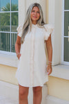 Rock The Town Button Down Mini Dress - Bone
