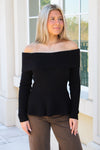 Flirty Flare Off Shoulder Peplum Top - Black