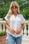 Positive Feelings Split Neck Button Top - Cream