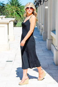 Dancing Beauty Cowl Neck Midi Dress - Black | Makk Fashions