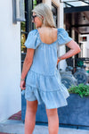 Dancing In Denim Tiered Mini Dress - Lt. Denim | Makk Fashions